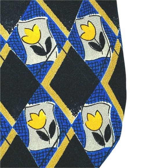 Robert Talbott Mens Tie‎ Studios Black Blue Yellow Floral Accents 100% Silk USA - Picture 5 of 10